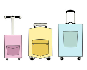 Colorful luggage, suitcase, travel bags. Vector background flat design.