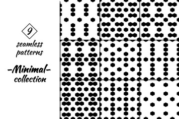Hexagons seamless patterns collection. Geometrical images. Folk prints. Ethnic ornaments set. Tribal wallpapers kit