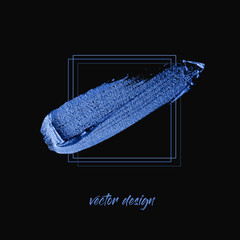 Glitter brush paint stroke isolated on black background vector over square frame