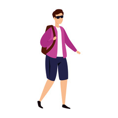 young man with sunglasses walking vector illustration design