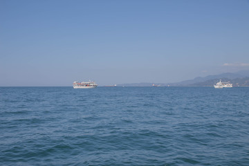 A large private motor yacht under way out at sea