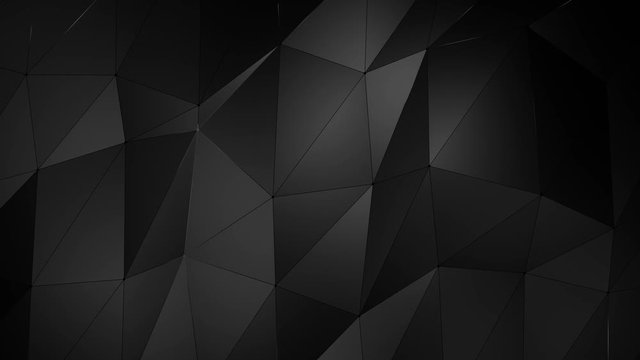 Low poly motion black background. Abstract polygonal geometric surface animation. 
