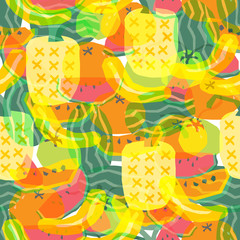 tropical fruits decoration. colourful decoration with tropical fruit. hot summer vector backgrounds.