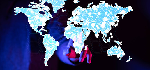 Global network connection. World map point and line composition