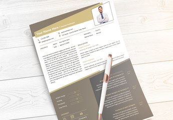 Resume Layout with Brown and Gold Accents