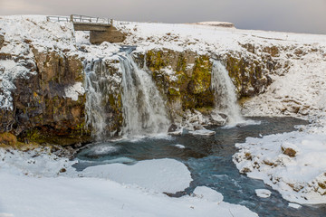 waterfall in winter near Kirkjufellsfoss