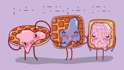 breakfast cute pacnkace waffle and bread with jam cartoon