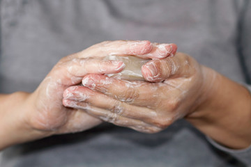 Fototapeta premium Soap hand washing for virus infection protection