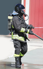 Naklejka premium firefighter with helmet and breathing system