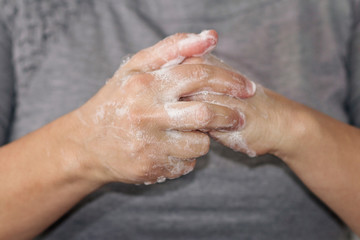 Fototapeta premium Soap hand washing for virus infection protection