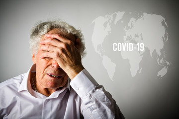 Old man and Covid-19. Coronavirus in the World. Old man and symptom.