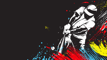 Baseball player. Baseball cap. Hitter swinging with bat. Abstract isolated vector silhouette. Iink drawing