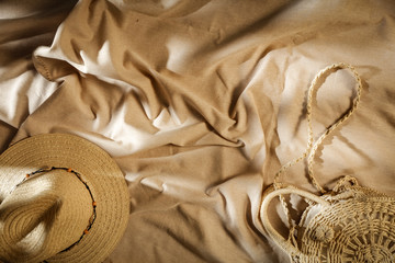 Summer background of free space for your decoration and hat with bag  