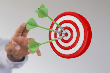 Dart arrow on target dartboard, Business success concept..