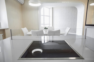 Modern electric stove surface in the kitchen close up