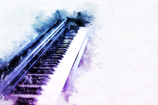 Abstract beautiful keyboard of the piano foreground Watercolor painting  background and Digital illustration brush to art Illustration Stock | Adobe  Stock