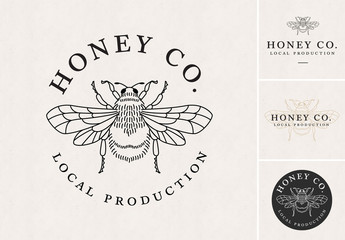 Logo Layout Set with Bee Illustration