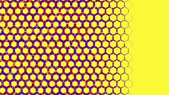 Animated grid of hexagons. It consists of colorful bright particles. Bright colorful futage in a flat style. 4K.