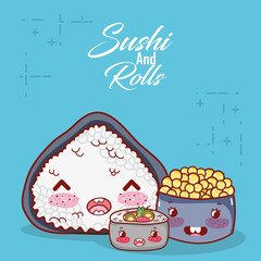 kawaii rice roll soup and caviar food japanese cartoon, sushi and rolls