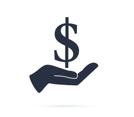 Ictograph of money in hand. Money icon, income symbol. Vector isolated on a white background. UI, UX webdesign interface