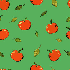 red apple and green leaf vector pattern