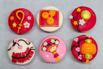  cup cake Chinese style on white