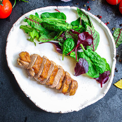 duck breast salad, Menu concept food background keto or paleo diet. top view. copy space for text