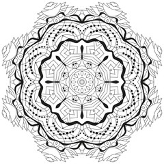 Hand drawn zentangle circular ornament for coloring page.