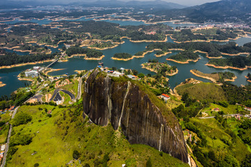 Aerial view landscape of the Rock of Guatape, Piedra Del Penol, Colombia.