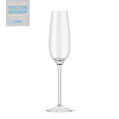 Empty clear champagne flute template. Vector mockup.
