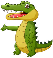 Naklejka premium Cute crocodile cartoon waving. Vector illustration