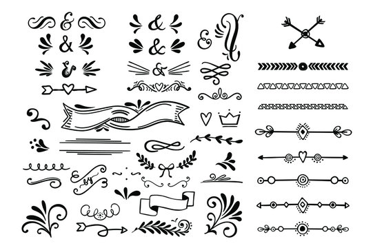 set of calligraphic elements for design and scrapbook in vector