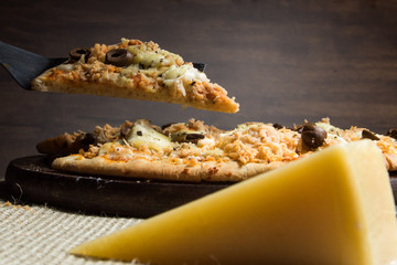 pizza with olives and cheese