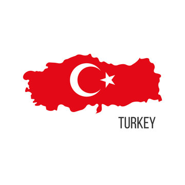 Turkey flag map. The flag of the country in the form of borders. Stock vector illustration isolated on white background.