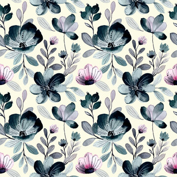 green purple abstract floral watercolor seamless pattern
