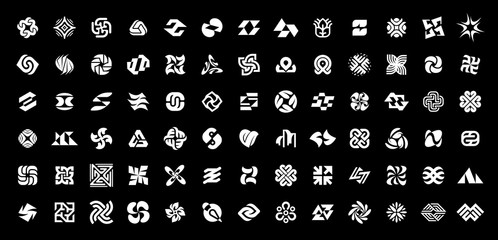 Abstract logos collection. Geometrical abstract logos. Isolated on Black background