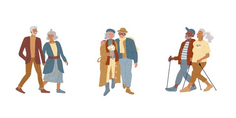 Fototapeta na wymiar Vector illustration elderly couples walking park