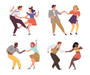 Vector illustration couples dance twist set