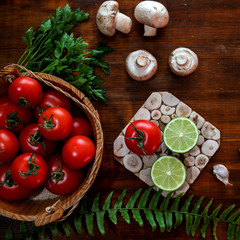 vegetables on wooden table