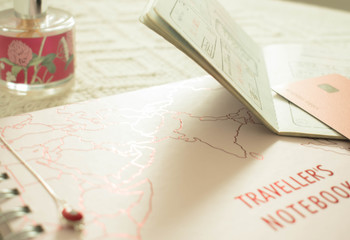 travel book, map and passport