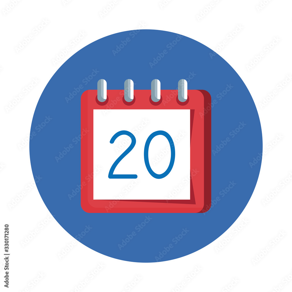 Poster calendar with number twenty in frame circular vector illustration design