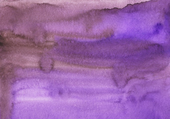 Watercolor purple and brown liquid background. Stains on paper.