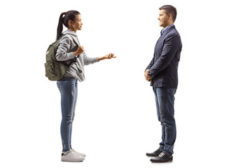 Female student talking to a young man