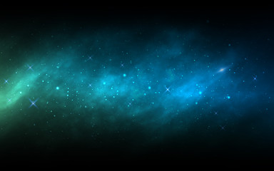 Space background. Milky way with colorful stars. Realistic blue nebula. Cosmic backdrop with stardust and shining stars. Color bright galaxy. Vector illustration