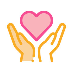 Hands Hold Heart Icon Vector. Outline Hands Hold Heart Sign. Isolated Contour Symbol Illustration