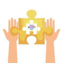 world autism day with hands and puzzle piece vector illustration design