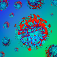 Fototapeta na wymiar Illustration of motion of Coronavirus floating in Blood Plasma