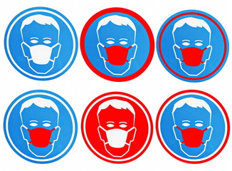 Warning. Medical mask signs for protection against flu and other diseases coronavirus. Protective mask. Medical respiratory bandage face. prevention of the spread of virus and epidemic Covid-19