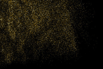 Fototapeta na wymiar Gold Glitter Texture Isolated on Black. Amber Particles Color. Celebratory Background. Golden Explosion of Confetti. Design Element. Digitally Generated Image. Vector Illustration, Eps 10.
