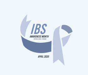 Irritable Bowel Syndrome, IBS Awareness Month. illustration with blue ribbon